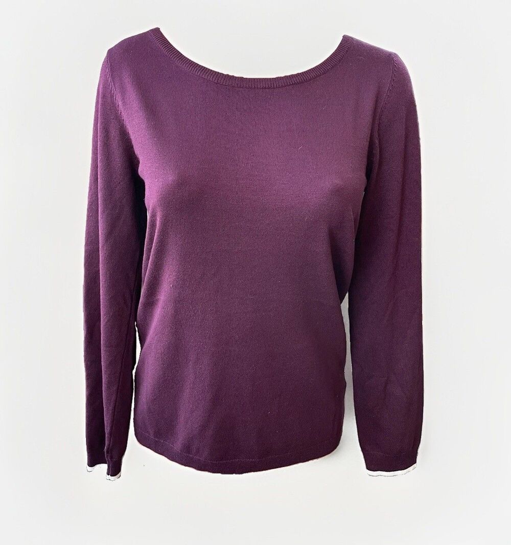 Absolutely Creative Contrast Knit Sweater Size S Plum Purple